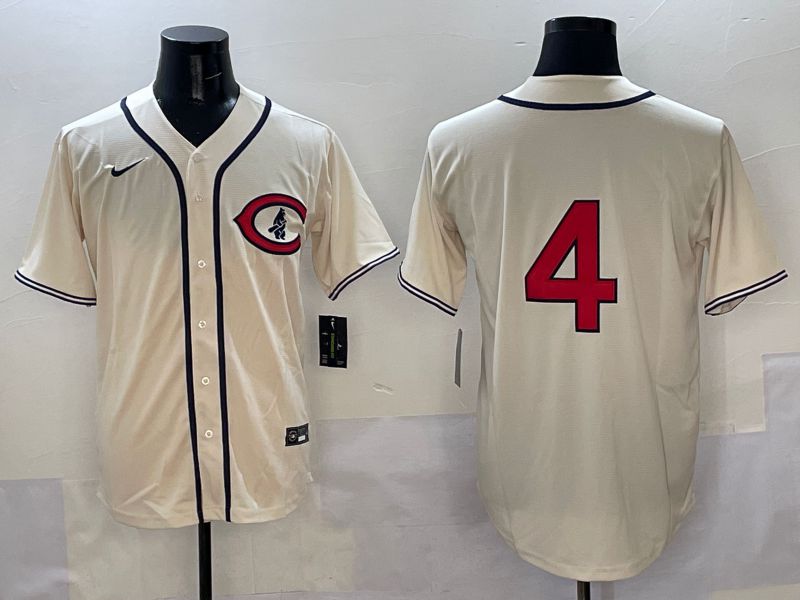 Men Chicago Cubs 4 No Name Cream Throwback 2025 Nike MLB Jersey style 1